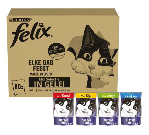 Felix pouch elke dag feest in gelei tonijn / kabeljauw / rund / kip kattenvoer